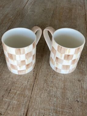 Mackenzie-Childs Mocha Check Mugs, Set of 2
